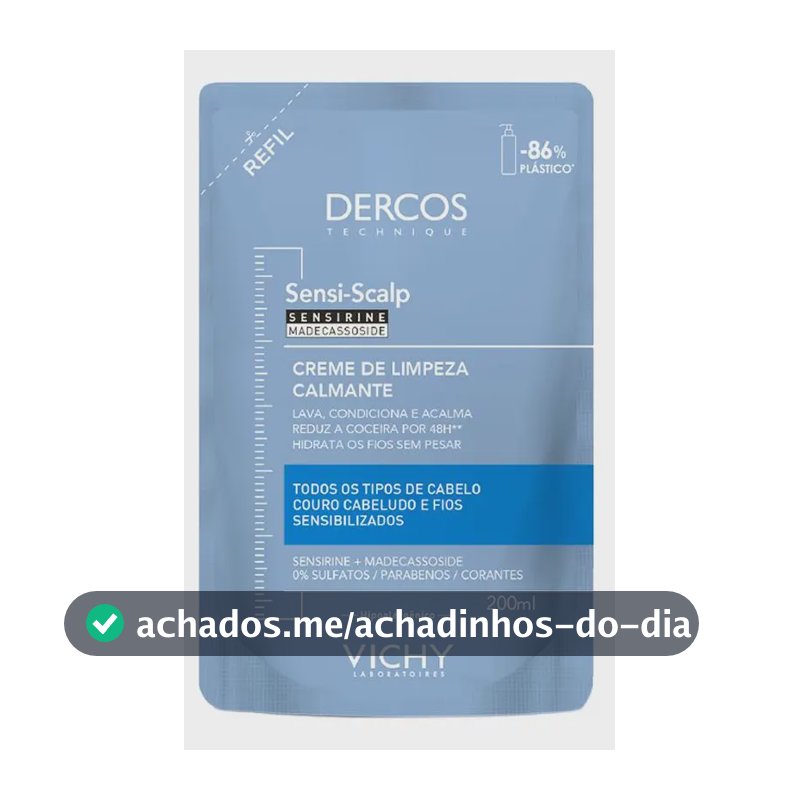 Creme de Limpeza Capilar Dercos Sensi-Scalp Calmante para Cabelos Sensíveis Refil 200ml Vichy