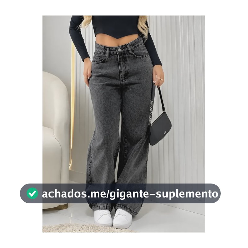 Calça Jeans Wide Leg Feminina Cintura Alta Pantalona Preto Black Marmo Liso 40
