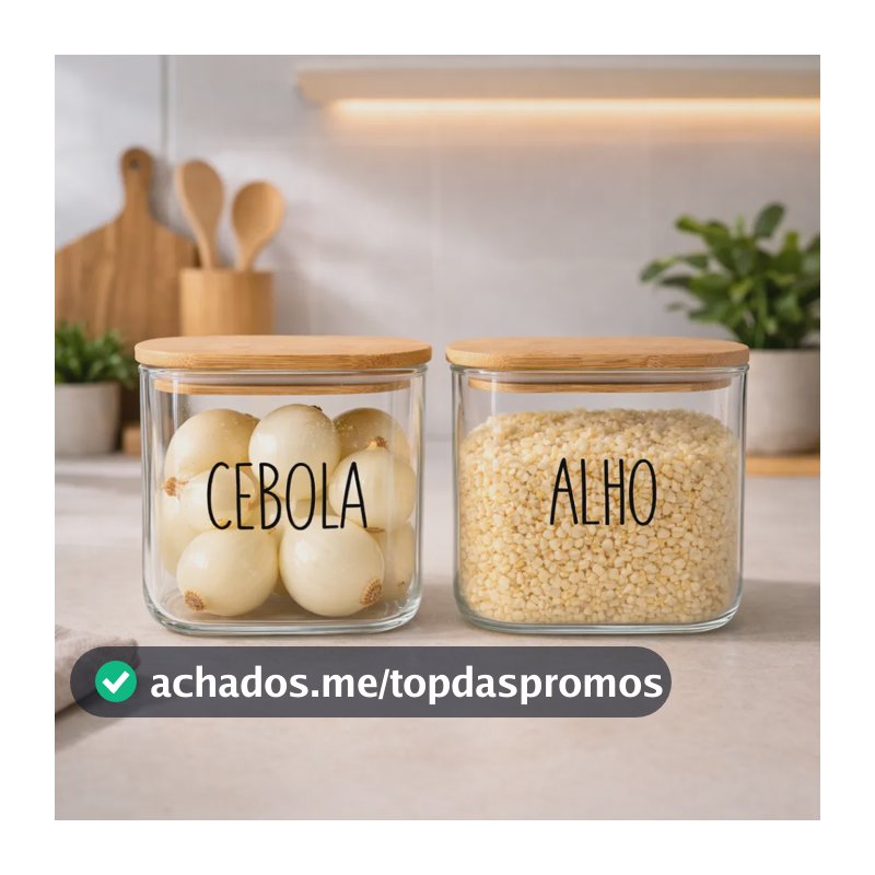 Porta Alho Triturado Geladeira Pote Vidro Hermetico Bambu 1l Cebola