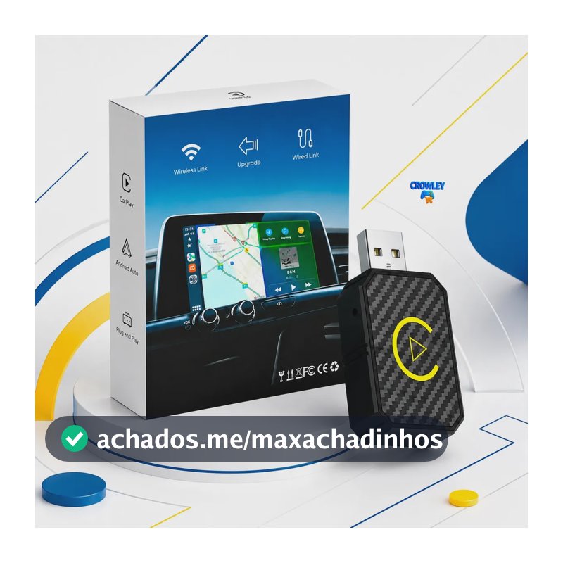 Adaptador Carplay Sem Fio Android Auto 2 Em 1 Usb Usb-c Wireless Plug play Automático Car play Smart Wireless AI Box Crowley