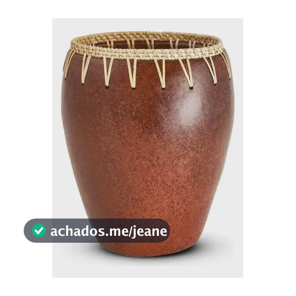 Vaso Em Ceramica E Rattan Marrom Mart 23cm
