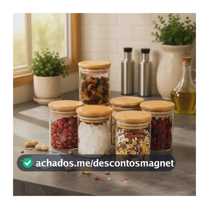 Kit 6 Pote Vidro Porta Temperos Hermético Cozinha + Brinde Vidro/tampa De Bambu