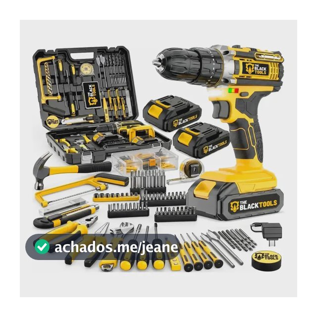 Parafusadeira Furadeira De Impacto The Black Tools Com Maleta + Kit Acessórios 147 Peças 2 Baterias Profissional Tbkit17