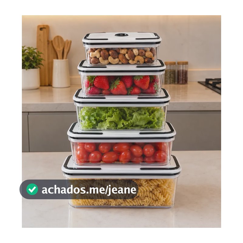 Kit 5 Potes Herméticos Plástico Freezer Microondas Alimentos Transparente