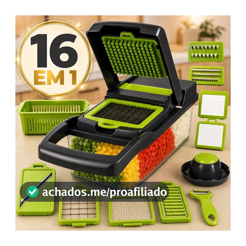 Cortador Fatiador Ralador De Legumes Frutas Vegetais Triturador Picador Manual 16 Peças para Cozinha Mandolin Inox Sólar