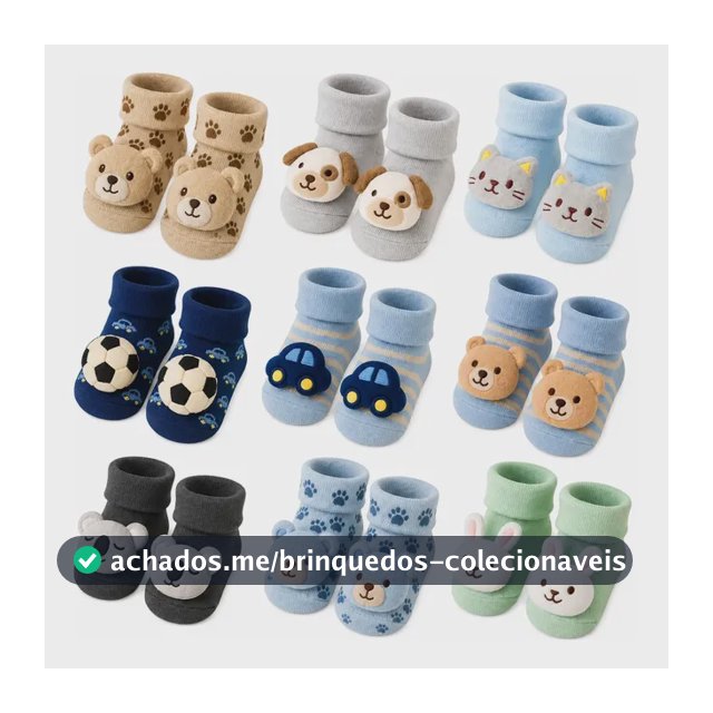 Kit 04 Pares Meia Bebê Bichinho Infantil Inverno Pelúcia 3 D