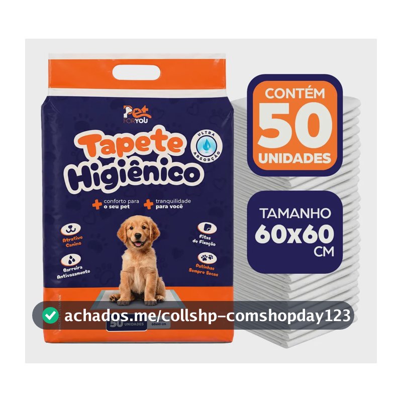 Tapete Higiênico Pet 50 Unidades 60x60 Descartável Cão Gato