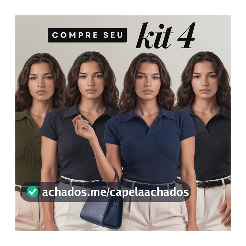 Kit 4 Camisa Gola Polo Feminina Canelada Manga Curta Lisa Dois Pretos Verde E Azul G/gg (44/48) Liso