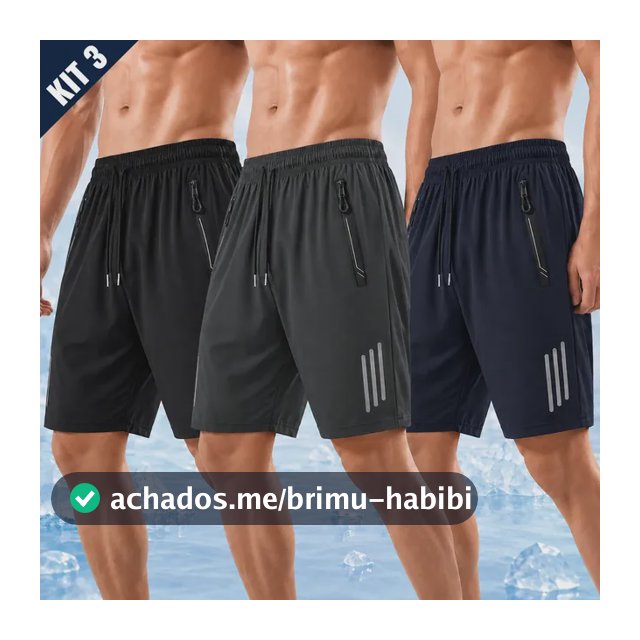 Kit 3 Bermuda Masculina Short Tactel Secagem Rápida Academia