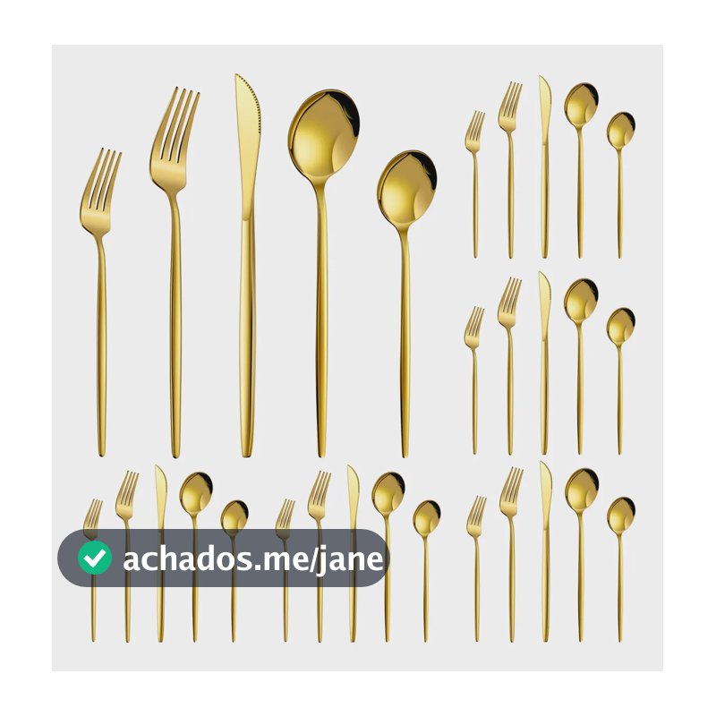 Kit Talheres 30 Peças Jogo De Talheres Inoxidável Faqueiro Dourado