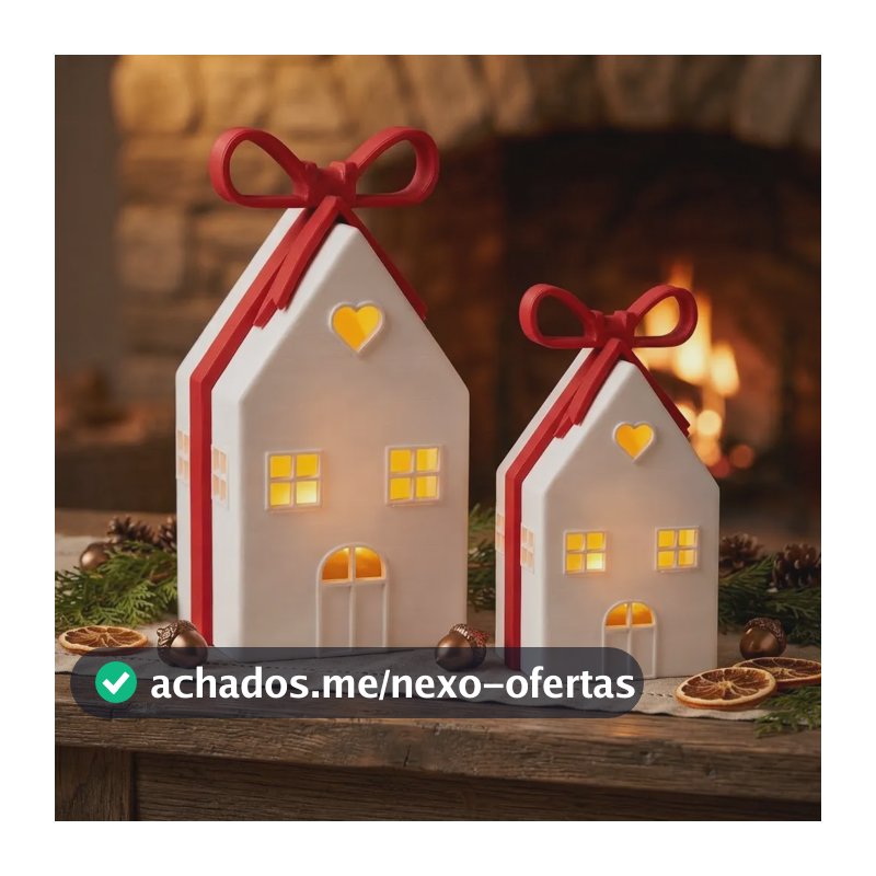 Kit Casinha Natalina Iluminada Com Laço | Enfeite De Natal Branco E Vermelho