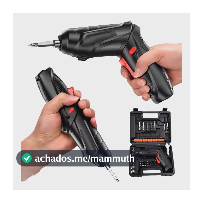 Mini Parafusadeira Elétrica PE-4.2V 250rpm Kit 45 Peças Recarregável Preto