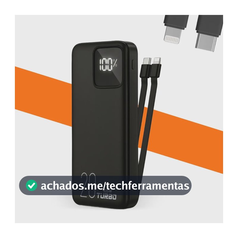 Power Bank Casenn 20000mAh Turbo USB-C para iPhone e Samsung