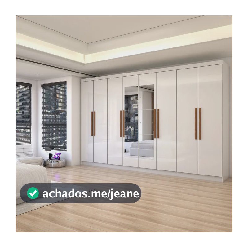 Guarda-roupa Casal Odisseia 8 Portas 4 Gavetas Com Espelho B Branco