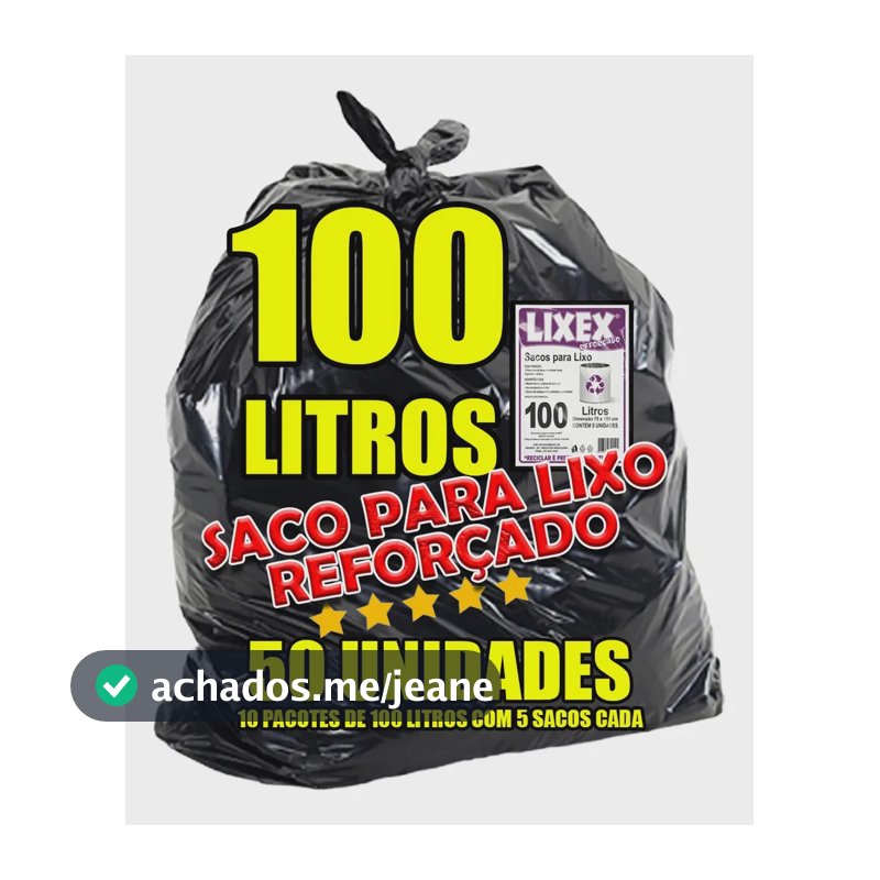 Saco De Lixo 100 Litros Reforçado Lixex 50 Unidades Forte Resistente Não Rasga - Ideal Para Condomínio Empresa Restaurante E Indústria - Baixa Densidade Kit Atacado 75x105cm