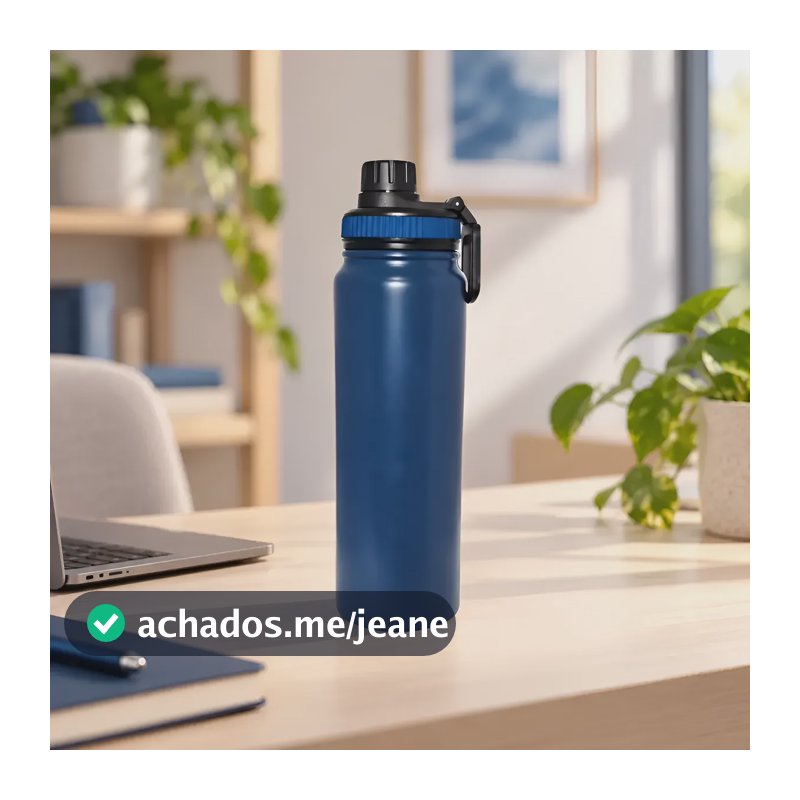 Garrafa Térmica Agua Inox Parede Dupla Quente Frio Com Tampa Azul