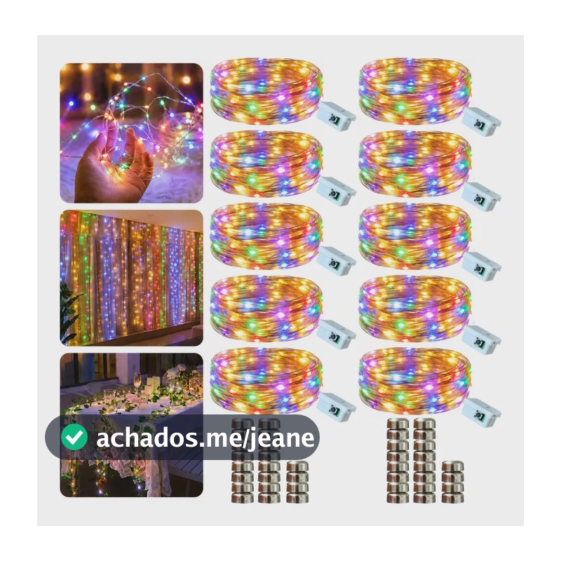 Kit 10 Fio Fada Cordão Luz Decoração Luzes De Fada Led Pisca 2m 20 Leds Artezenato Iluminação Pilhas Para Garrafas Árvore De Natal Casamento
