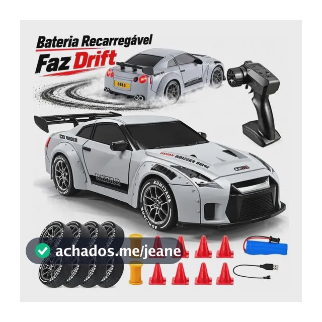 Carrinho Controle Remoto Faz Drift Bateria Recarregavel 4x4 Nissan Gtr R35 Atacarejo Kids Completo Troca Rodinhas Cones Barril