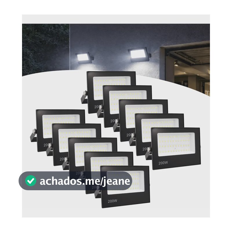 Kit 10 Refletor Led 200w Holofote Prova Dágua Frio Carcaça Preto Luz Branco-frio Defqual