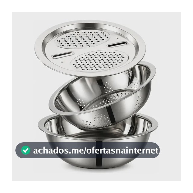 Kit Tigela Inox 6 em 1 com Escorredor e Ralador Cortador Bowl Multifuncional Macarrão Alimentos