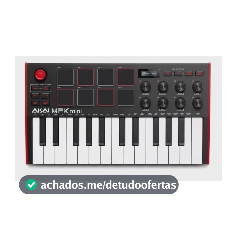 Controlador MIDI Akai MPK Mini MK3 c/ 25 Teclas e 8 Pads para Produção Musical