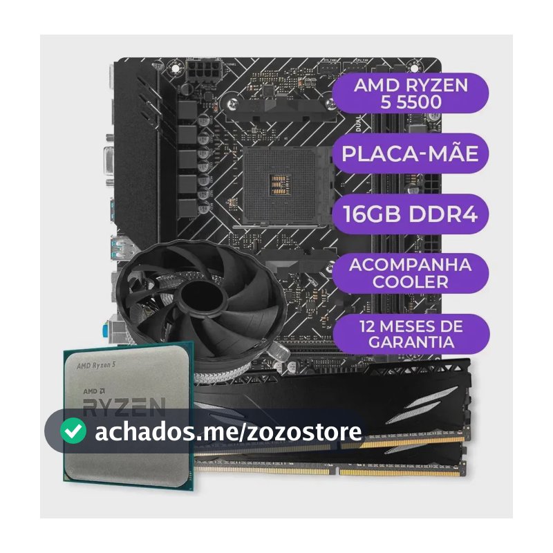 Kit Upgrade Gamer Amd Ryzen 5 5500 + A520m + 16gb Ddr4 Cor Preto