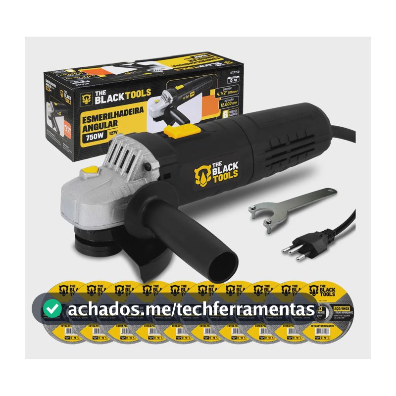 Esmerilhadeira Lixadeira Angular Bte750 4.1/2 750w Com Discos 4.1/2 The Black Tools