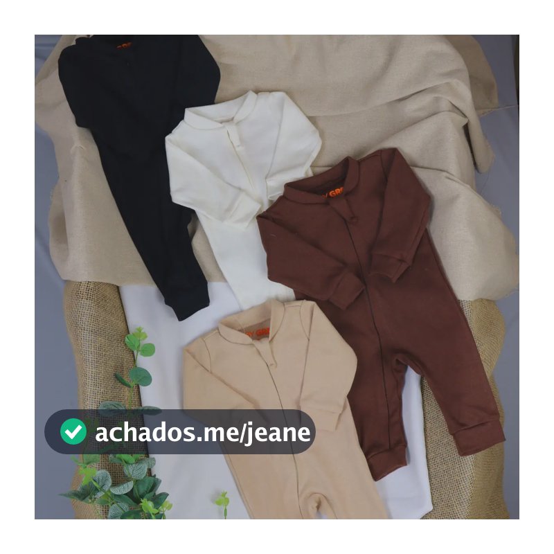 Kit 4 Macacão De Bebê Cores Minimalista Com Ziper  Baby Greg Preto/marrom/bege/offwhite Rn