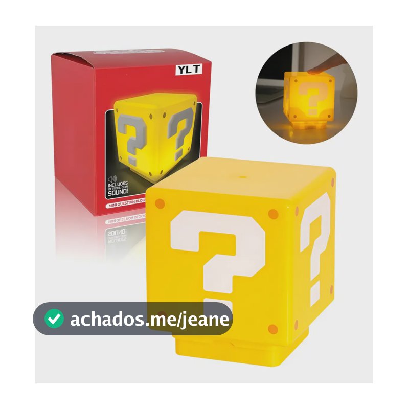 Luminária Mesa Super Mario Abajur Bloco Sem Fio Game Com Som Amarelo