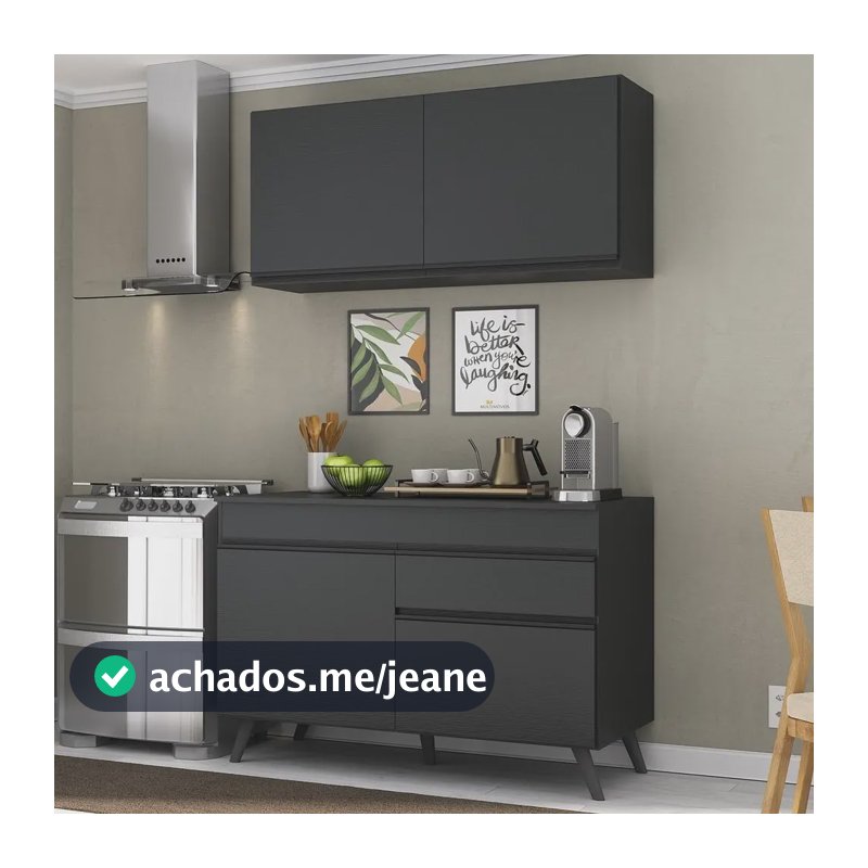 Armário De Cozinha Compacta 120cm Veneza Multimóveis V3687 Cor Preto