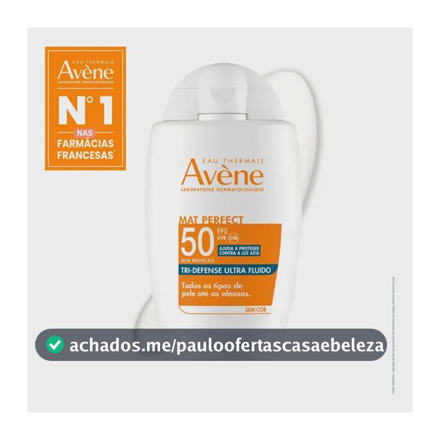 Avène Mat Perfect Tri-Defense Ultra Fluido FPS50 Protetor Solar Sem Cor 40g