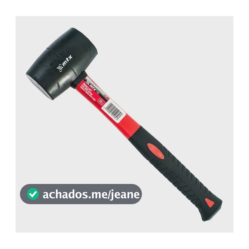 Martelo De Borracha Preta 50 Mm 225 G Cabo Fibra De Vidro