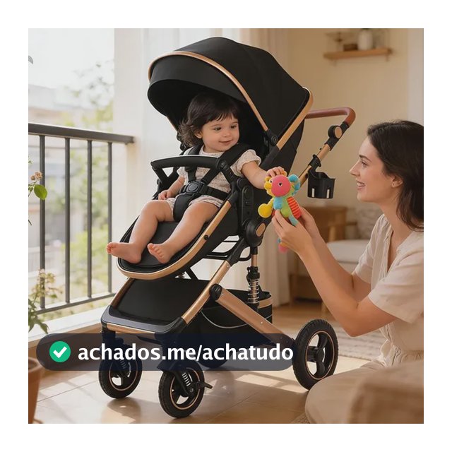 Carrinho De Bebê  Luxo 3 Em 1 Marrom Dourado