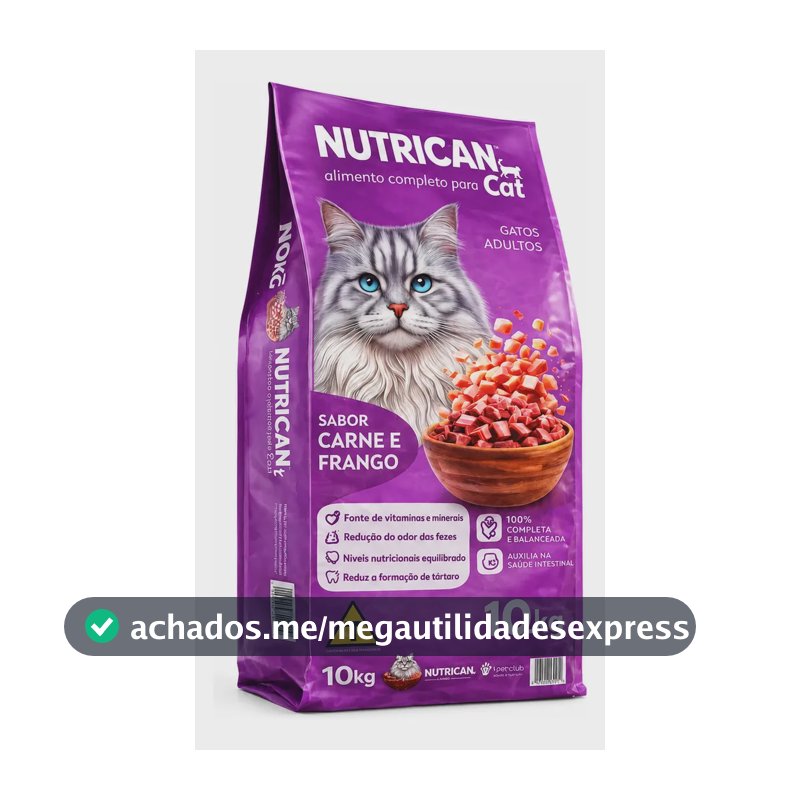 Ração Para Gatos Nutrican 10kg Carne E Frango Gatos Adultos