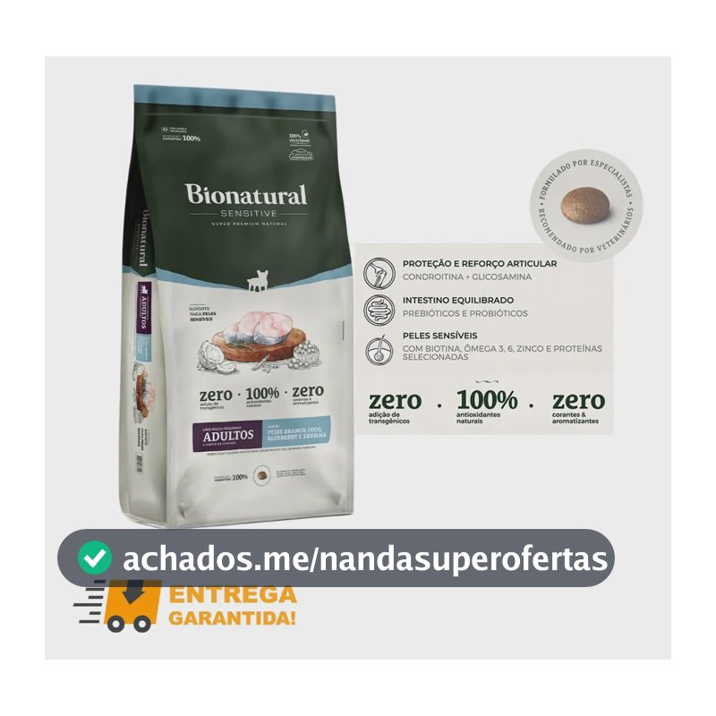 Racao Bionatural Sensitive Cao Pequeno Peixe Branco 10,1kg