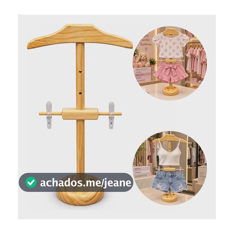 Cabide Expositor Infantil Madeira Com Presilha Roupa Kids 70 Marrom