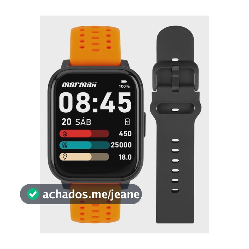 Smartwatch Mormaii Life Plus com Pulseiras Esportivas Laranja e Preto