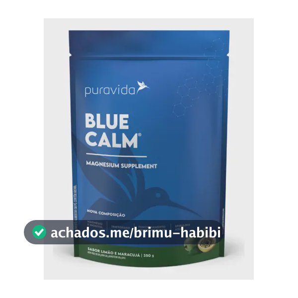 Suplemento Pura Vida Blue Calm en cápsula sabor limão, camomila, maracujá e spirulina azul