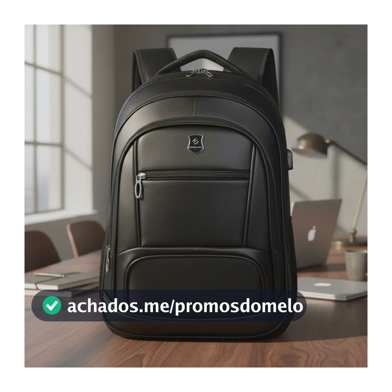 Mochila Masculina Reforçada Resistente Preta Notebook Couro Preto