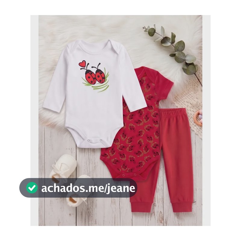 Conjunto Body Bebe Manga Longa Menina Kit 3 Peças Vermelho/branco G