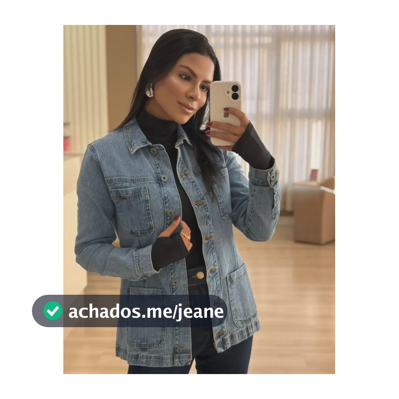 Jaqueta Jeans Alongada Premium Com Lycra E Bolsos Estilosa Unica Gg Liso