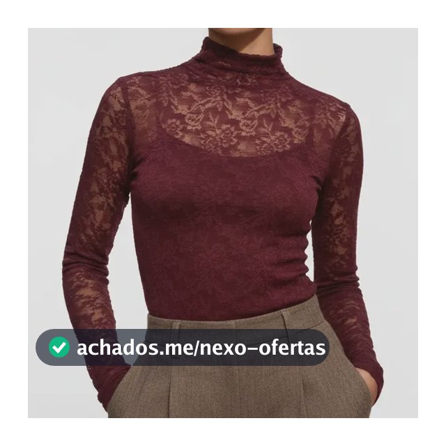 Blusa Gola Alta Renda Feminina  Manga Longa