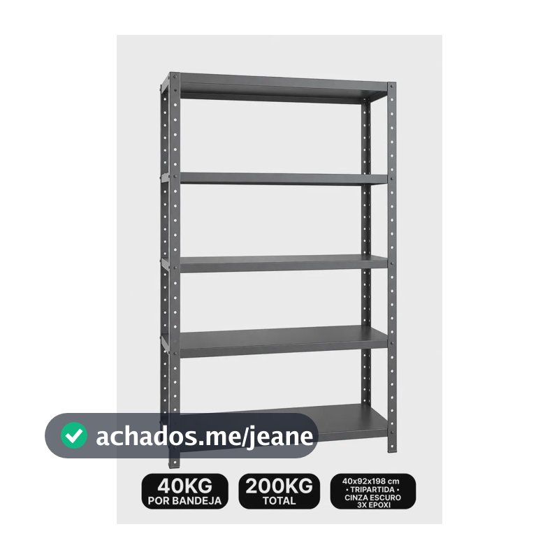 Estante Aço Premium 40x92x1,98 com 5 bandejas 40Kg/band 200Kg total Tripartida