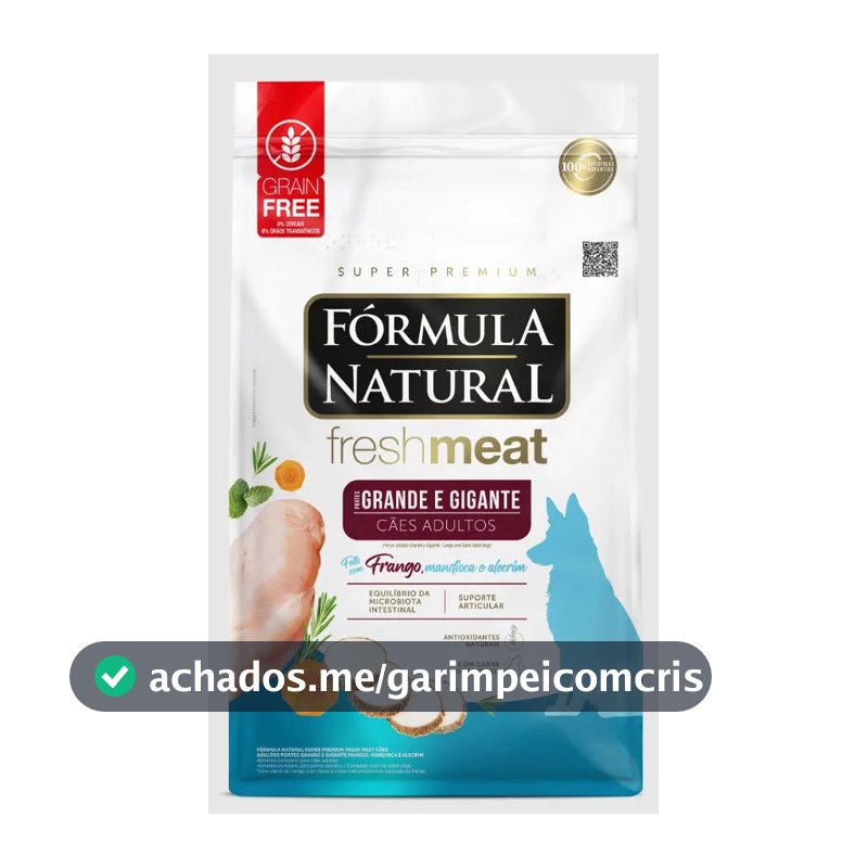 Ração Seca Fórmula Natural Fresh Meat para Cães Adultos Porte Grande e Gigante Frango, Mandioca e Alecrim