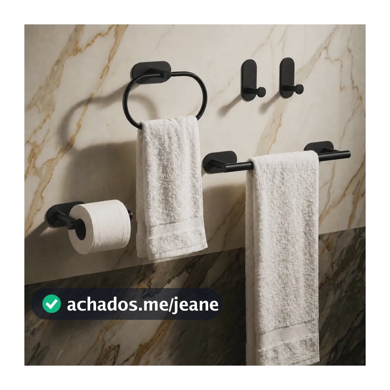 Kit Acessórios Para Banheiro 5 Peças Sem Furo Autocolante Toalheiro Cabide Ganchos Moderno Minimalista Em Aço Inox