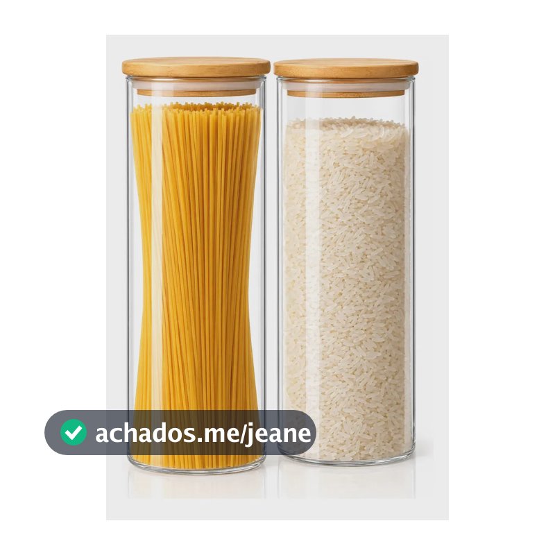 Kit 2 Pote Hermético Vidro Tampa Bambu 1800ml Mantimentos Macarrao Cereais Muug