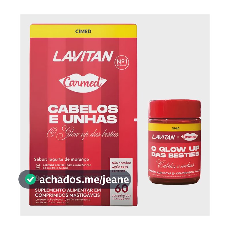 Lavitan Carmed Cabelos/unhas C/60 Cprs Mastigaveis Iogurte C Iogurte De Morango