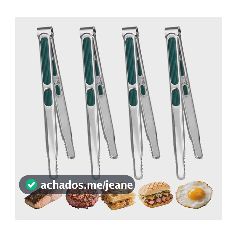 Kit com 4 Pinças Culinárias Primeware Multifuncional Verde-musgo, de Aço Inoxidável e Silicone, para Cozinha e Churrasco