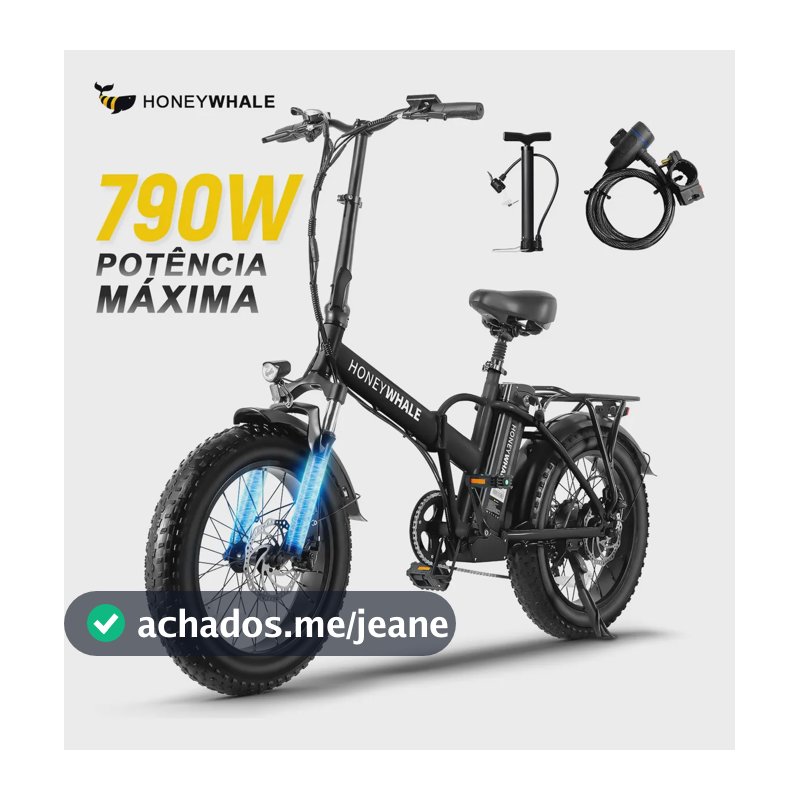 Honeywhale F6 Bicicleta Elétrica Adulto, 790w-45km-40km/h-120kg, Ebike-bike-scooter Motor-autonomia-velocidade Máxima-carga-dobrável, Pneu Inflável Aro 20, Suspensão Dianteira, Honey Whale