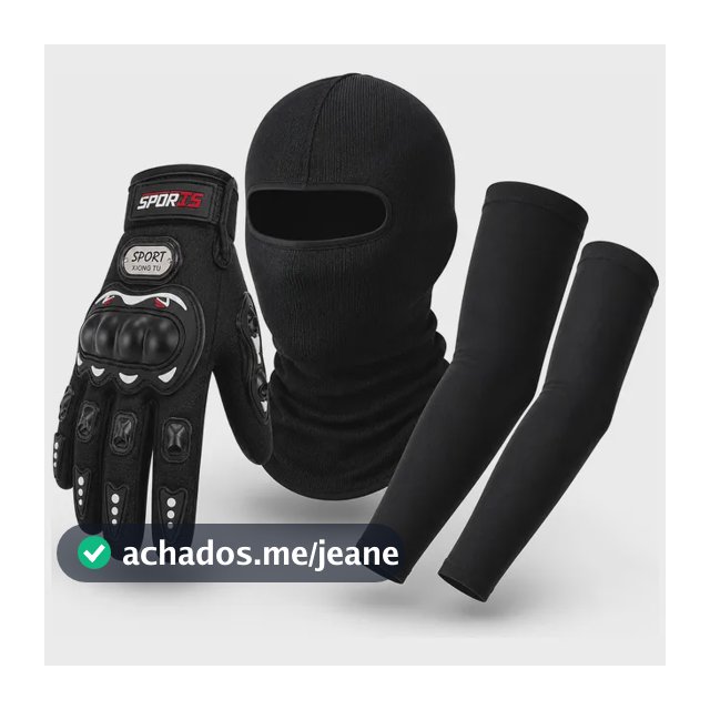 Kit Moto Luva Touch Balaclava Manguito Proteção Uv50+ Preto Unico